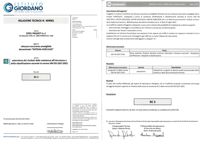 monoblocco certificazione sicurezza class 3