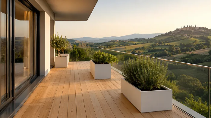 Balconi in legno larice villa moderna prezzi parapetto