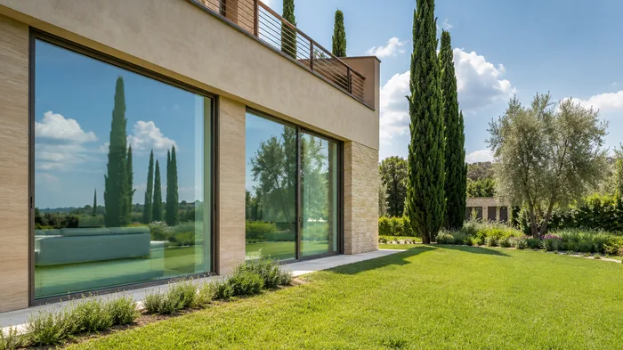 Pellicola controllo solare vetrate villa moderna estate sole