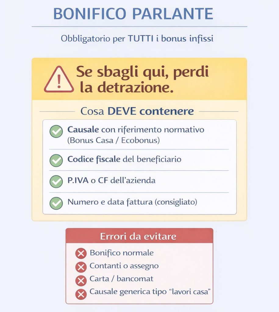 bonus infissi bonifico parlante