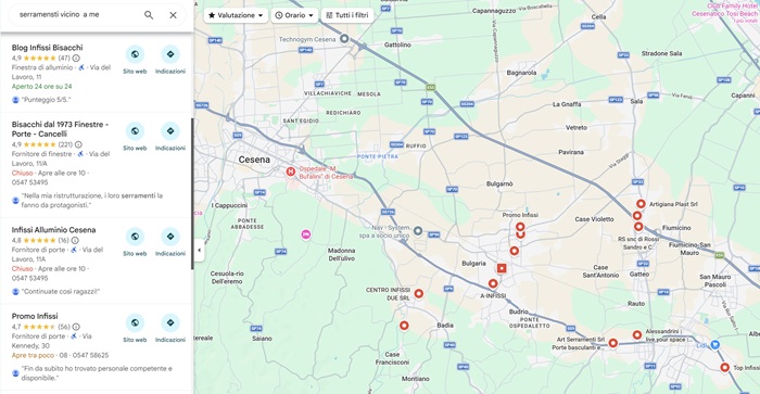 ricerca Google serramenti vicino a me risultati locali su mappa