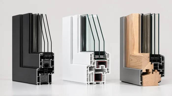 Tre profili a taglio termico - alluminio, PVC, legno-alluminio a confronto