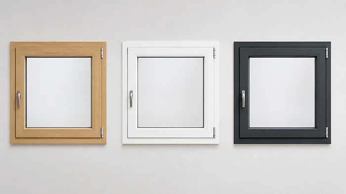 Confronto finestre basculanti in legno chiaro PVC bianco e alluminio antracite