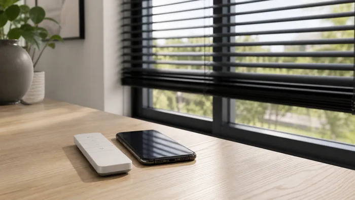 Telecomando smart e smartphone con app domotica per frangisole motorizzato