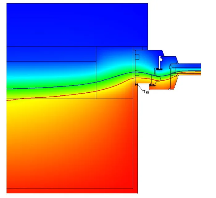 Simulazione termografica del nodo finestra che mostra il punto freddo dove si forma la muffa