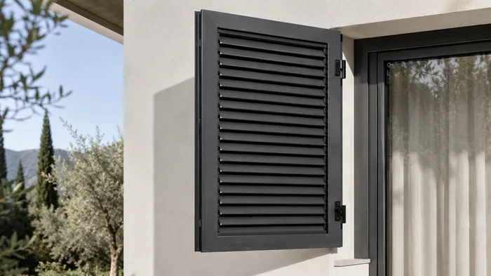 Manutenzione infissi alluminio: persiana in alluminio antracite su una villa moderna