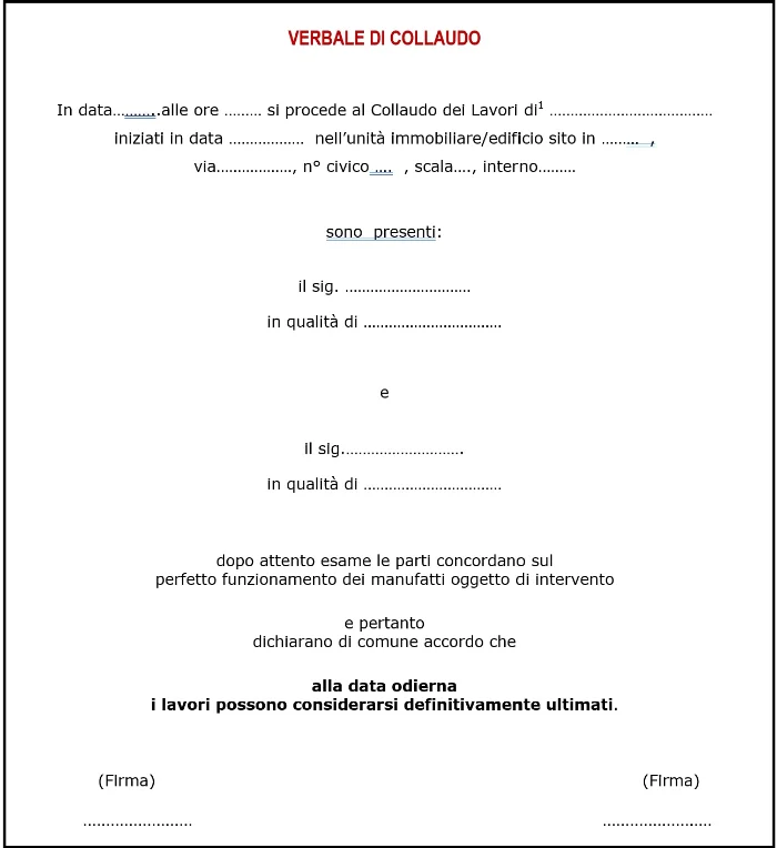 Esempio di verbale di fine lavori per la pratica ENEA porta blindata