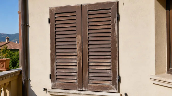 Persiana in PVC effetto legno scolorita dal sole